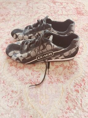 Coach Woman’s Vintage Black and Gray Signature Logo Sneakers